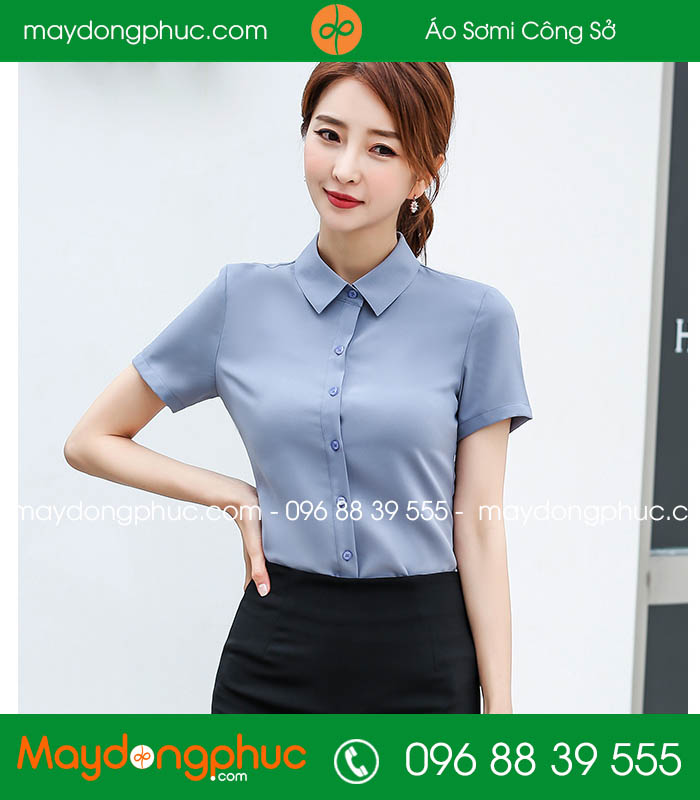Đồng phục áo sơ mi màu ghi đậm cộc tay